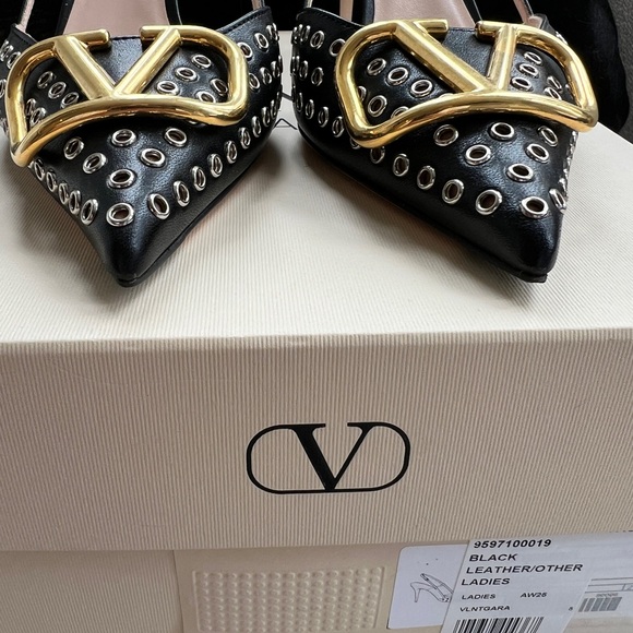 Valentino V Logo Perforated Black and Gold Women's Shoes sz 39 - Picture 8 of 12